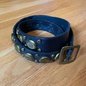 Black Leather and Brass Studded Polo Ralph Lauren Belt